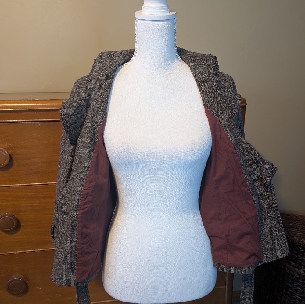 Anne Taylor LOFT Brown Tan Italian Tweed Belted Blazer Jacket SZ 6 - Picture 11 of 14